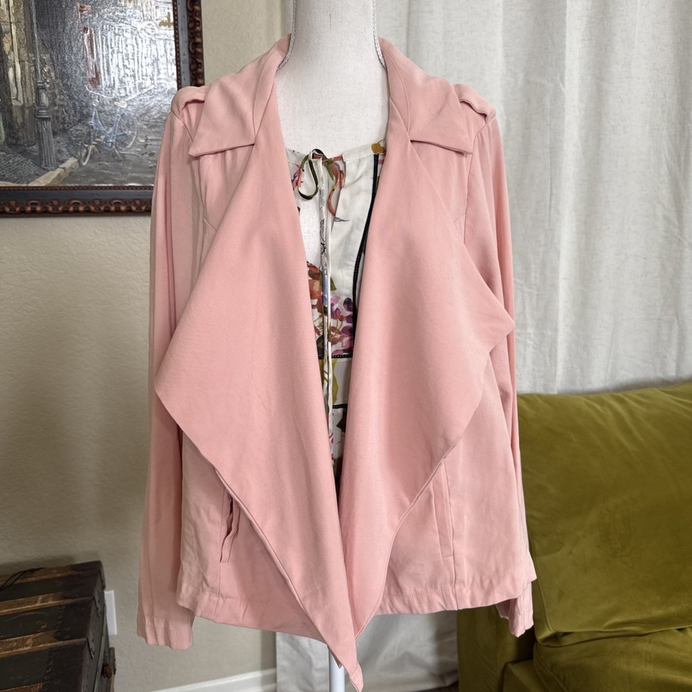 Torrid Womens Soft Pink Drape Front Twill Jacket Plus Size 3 Long Sleeve